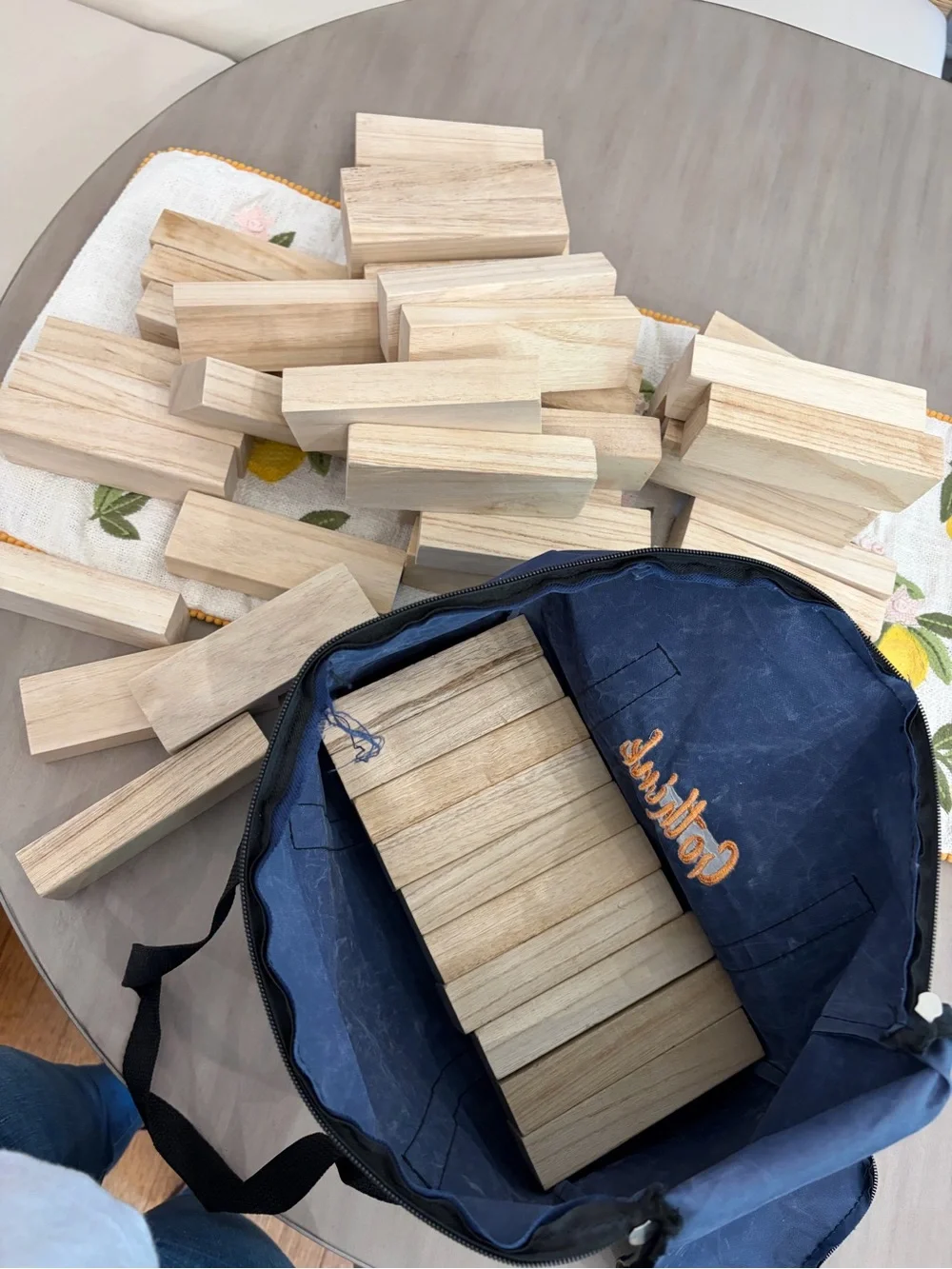 Giant Wooden Tumbling Tower Game - Natural Wood with Navy Carry Bag